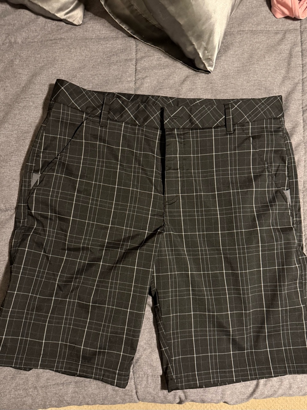 Fila Black Plaid Golf Shorts with Subtle White Windowpane